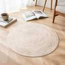 Asrug Imitation Jute Low Pile Round Rug Area Rug Washable Non-Slip Circle Rug Soft Plush Touch Circle Rugs Round for Kitchen Bathroom Living Bedroom Nursery, Carpet 2ft /24 inch/61 cm Khaki