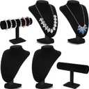 Huquary 6 Pcs Jewelry Display Set Necklace Display Stand T Bar Bracelet Holder Jewelry Bust for Home Store Trade Show (Black)