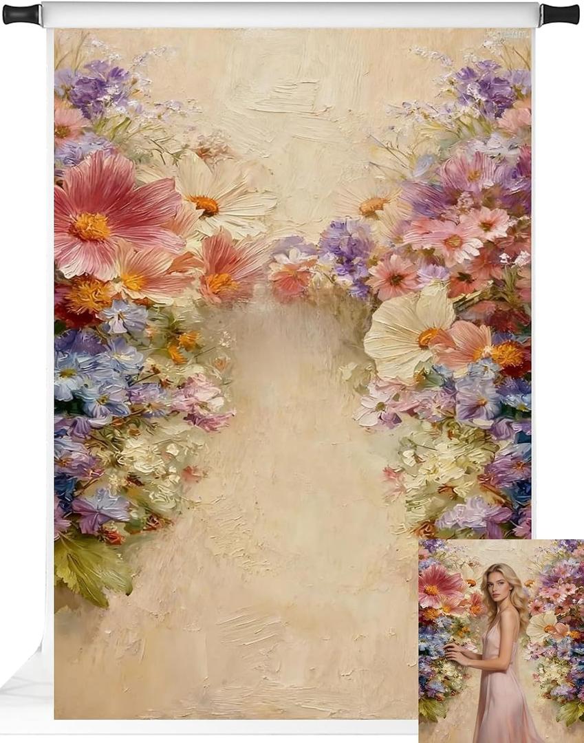 Kate Vintage Painted Floral Backdrop for Portrait Beige Flowers Texture Background Photo Booth Props 5x7ft