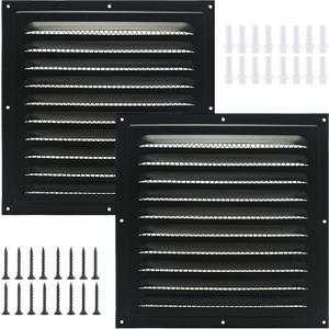 2pcs Attic Vent Soffit Vent Aluminum Wall Vent Metal Shed Vent Square Vent Louver Vent Grille with Built-in Insect Screen for Exterior Door House Attic Garage Ceiling (Black 12" x 12"-2 Pack)