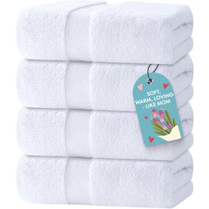 White Classic Luxury Bath Towels Set of 4 Large - 700 GSM Turkish Cotton Ultra Soft Bath Towels 27x54 | Highly Absorbent and Quick Dry | Hotel Towels for Bathroom Luxury, Plush Shower Towels, White