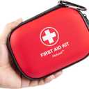Mini First Aid Kit - 120 Piece Small Waterproof Hard Shell Medical Kit for Car, Home, Office, Travel, Camping, Sports, Outdoor, School - Emergency First Aid Supplies and Survival Kit (Red)