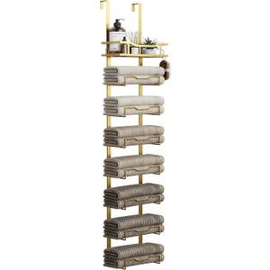 Hanging Towel Racks for Bathroom No Drill - Over The Door 8-Tier Bath Towel Storage Organizer for Small Bathrooms - Back Door Large Tiered Towel Holder Hanger for Rolled Towels RV Camper Gold