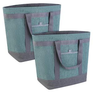 Insulated Reusable Tote Bag for Grocery Shopping for Women/Men, Waterproof Cooler Bags for Travel/Beach/Picnic, Pizza/Food Delivery Bag to Keep Food Cold/Hot (Cationic Cloth, Green2-Pack)