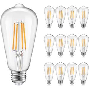Pack of 12 Dimmable LED Light Bulbs 40 Watt Equivalent, Vintage E26 Edison Bulbs, 2700K Soft Warm White 4W LED Bulbs, Antique Filament Decorative Light Bulbs for Light Fixtures