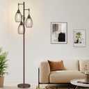 Nintiue Dimmable Floor Lamp,3x800LM LED Bulbs Included, Farmhouse Industrial Floor Lamp Standing Tree Lamp with Teardrop Cage Head Tall Lamp for Living Room Bedroom Office Dining Room - Matte Brown