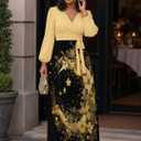 PinkPatty Plus Size Dresses for Curvy Women V Neck Flowy Long Sleeves Wrap Maxi Dress Travel Vacation Outfits