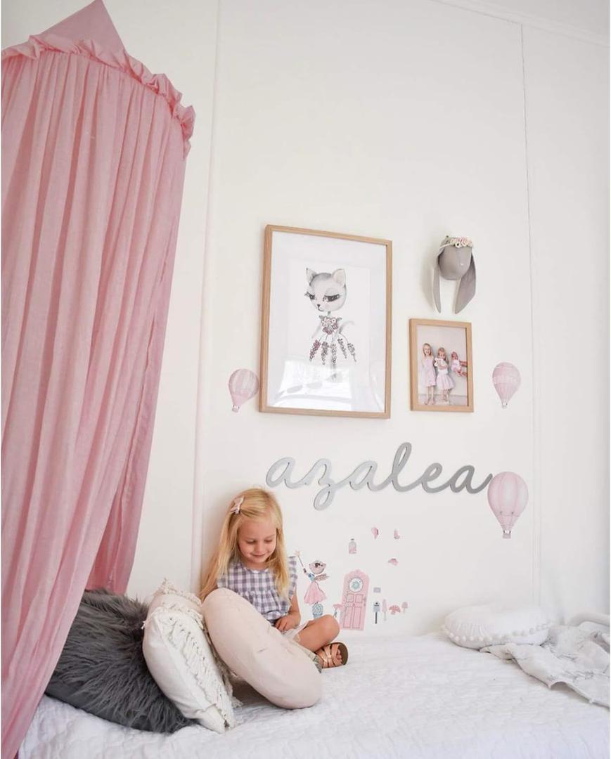 Kids Bed Canopy with Frills Cotton Cover Net for Crib Reading Nook Curtain Hideaway Hanging Round Tent Nursery Bedding Play Room Decor (Dusty Rose)