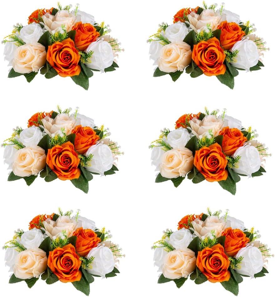Flower Centerpieces for Wedding Tables: Wedding Table Decorations Orange Flower Balls Centerpieces for Engagement Cerebration Party Center Pieces 6 Packs