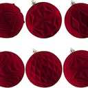 Lanpn 6 Pcs 10cm Large Christmas Baubles, Oversized Velvet Xmas Tree Ball, Big Flocked Christmas Tree Ornament, Shatterproof Plastic Bauble for Lawn Yard Holiday Hanging Decor, Burgundy 
