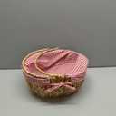 Large Picnic Basket with Handles, Handwoven Water Hyacinth with Removable and Washable Lining, Oval Basket for Camping, Outdoor, Gift, Home Decor, Red