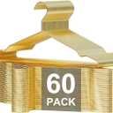 Metal Wire Clothes Hangers Bulk 60 Pack with Notches for Standard Size Coats, Shirts, Suits, Pants, Heavy Duty, Space-Saving, Gold
