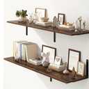 Fun Memories Rustic Brown 12 Inch Deep Floating Shelves Set of 2, Wall Mounted Shelf with Metal Brackets, Rustic Wood Wall Shelf for Bathroom, Kitchen and Living Room, Rustic Brown, 55W x 12D