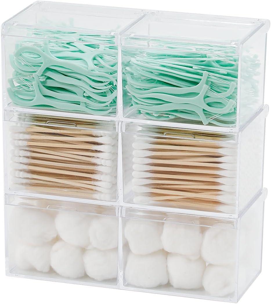 3 x 3 Pack Bathroom Canister with Divider, Plastic Vanity Drawer Storage Jars with Lid for Cotton Balls, Makeup Pads, Hair Ties, Clear Desk Drawer Container for Home Office Supplies
