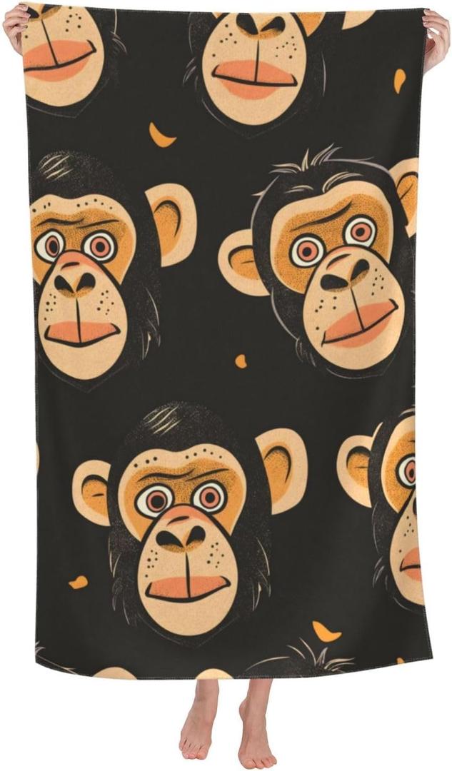 Monkey Beach Towel 31inx51in, Animal Sand-Free Microfiber Bath Towel Ultra Soft Quick Dry Pool Towel Absorbent Towel Lightweight Towel for Swimming Bathroom Decor