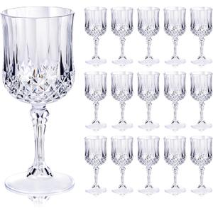 Ciaell 24PCS Plastic Wine Glasses - 7 Oz Plastic Goblets for Party - Clear Vintage Drinking Glasses - Disposable Water Goblets Set for Wedding, Bar, Wine, Beer, Juice, Cocktail, Whiskey