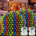 Hezbjiti Pack of 2 Battery Operated Christmas Net Lights Outdoor Total 200 LED 5FT x 3.3FT Waterproof Timed Memory Mesh Lights for Xmas Trees Bushes Garden Yard Lawn Patio Christmas Decor (Multicolor)