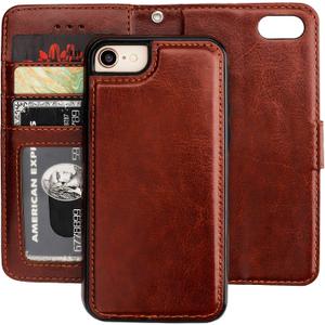 Bocasal for iPhone SE (2022)/SE (2020)/8/7 Wallet Case with Card Holder PU Leather Magnetic Detachable Kickstand Shockproof Wrist Strap Removable Flip Cover for iPhone 7/8/SE2/SE3 4.7 inch (Brown)