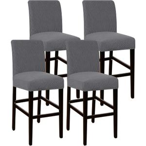 Flamingo P Bar Stool Covers with Backs Bar Stool Seat Covers Barstool Covers Slipcovers Counter Height Bar Stool Chair Covers Removable Washable for Kitchen Dining Room Set of 4, Gray (Grey)