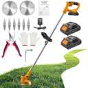 21V Cordless String Trimmer, Battery Powered Weed Wacker with 2-Pack 2.0Ah Lithium Battery & Fast Charger, 3-in-1 Grass Edger & Brush Cutter, Lightweight Garden Tool for Lawn Edge Trimming