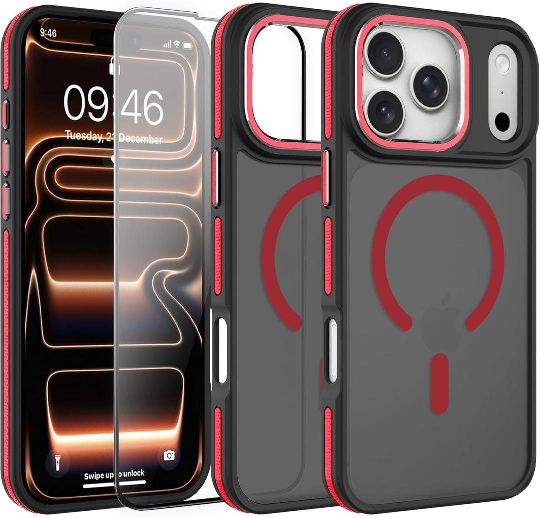 AIGOMARA Magnetic for iPhone 17 Pro Max Case, [Compatible with Magsafe] [Military-Grade Protection] Slim Shockproof Translucent Matte Protective Case for iPhone 17 Pro Max 6.9 Inch, Red