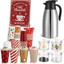 Bokon 104 Pcs Christmas Hot Chocolate Bar Set 68 Oz/ 2 L Stainless Drink Dispenser 16 Oz Cocoa Cups Hot Chocolate Bar Station Sign Acrylic Sugar Bowls for Christmas Winter Party Supplies(Classic)