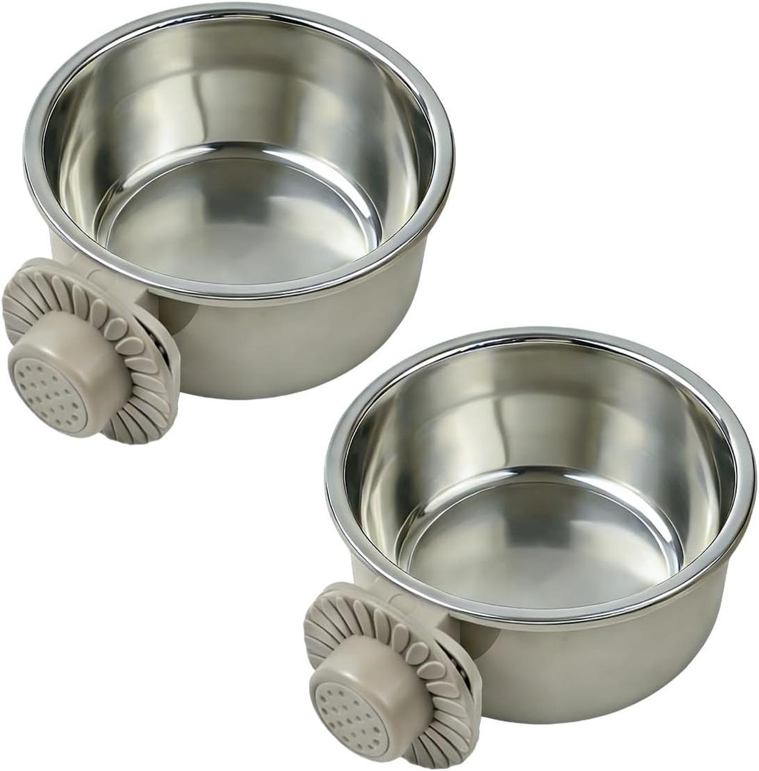 2Pcs Pets Lightweight Stainless Steel Bowl,Removable Stainless Steel Pet Hanging Food Water Feeder Bowl for Puppy Dog Cat Rabbit Ferret Bird Gunea Pigs (Large)