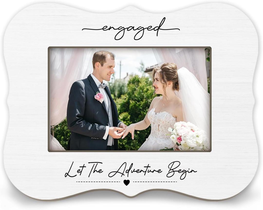 2025 Wedding Frames - Engaged Let The Adventure Begin - For 4 x 6 Horizontal Photo, Minimalist Couple Frames with support, Wedding Gifts For Newlyweds, Newly Married Home Decoration - A05