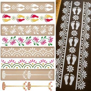 4 Pcs 12 Inch Diwali Rangoli Stencils Wooden DIY Sand Art Making Kit Lotus Elephant Peacock Stencils Varalakshmi Pooja Diwali Items for Indian Onam Festival Home Decor(Rangoli)