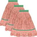 Matthew Cleaning Heavy Duty Mop Head Commercial Replacement for General and Floor Cleaning , Wet Industrial Blue Cotton Looped End String Head Refill (Pack of 3) Orange