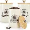 3 Pack Small Kitchen Canisters for Countertop, 26 Oz Coffee Sugar Tea Canisters Set with Airtight Bamboo Lids, Metal Storage Containers, Food Storage Jars for Tea, Flour, Cookies, Spices