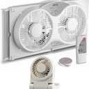 shinic 9" Twin Window Fan with Remote Control & 4" USB Desk Fan Bundle with 3 Speeds, Reversible Airflow, Expandable Panels, 2 Speeds, Portable Design, Dual Power - White & Grey