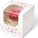Happyhiram Heart Cupcake Boxes 25 Pcs, Individual Cupcake Box with insert and Window for Valentines Day Gift Boxes Cupcake Containers Single for Kids Valentine Gift Ornament Boxes for Party Favors