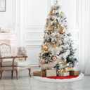 2 x 24 Inch Faux Fur Christmas Tree Skirt Soft Plush Tree Mat Thick Red Velvet and White Plush Tree Skirts Christmas Decorations Fluffy Tree Skirts Xmas Holiday Party Indoor Decorations, Red