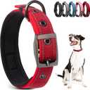 PetiFine Dog Collar for Large Dogs, Neoprene Padded and Adjustable, Reflective Wide Heavy Duty Pet Collars with Durable Metal Belt Buckle for Walking, Red, L (Large(19"-23"))