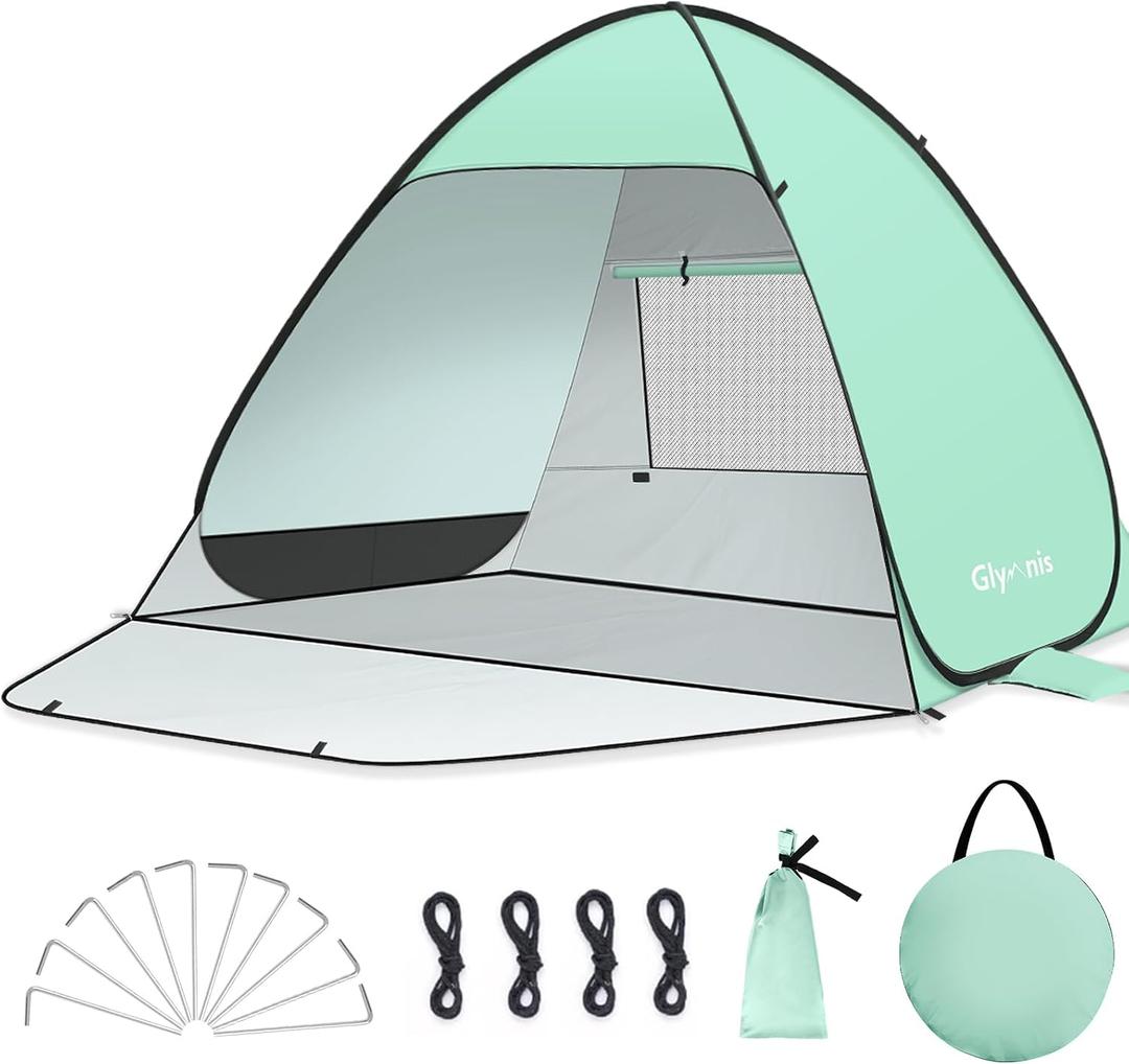 Glymnis Pop Up Beach Tent Beach Shade Tent for 1-2 Persons Sun Shelter UPF 50+ Enclose Zipper Door Portable Easy Up Beach Tent
