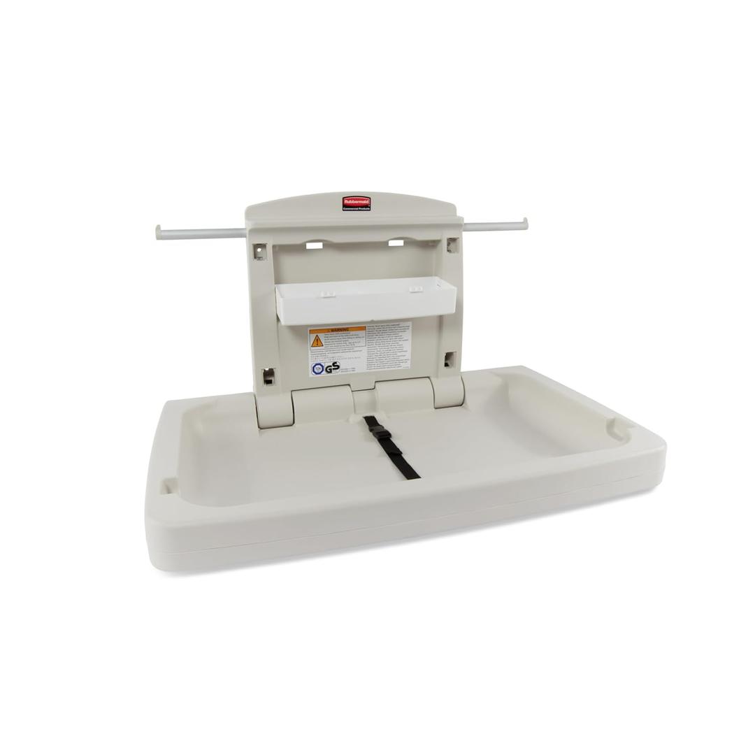 Rubbermaid Commercial Products Horizontal Baby Changing Station, Light Platinum, Wall-Mounted Fold-Down Diaper Change Table with Safety Straps for Restaurants/Hotels/Schools/Airports