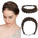 CJL HAIR Wide Elastic Braided Headbands for Women with Adjustable Strap Synthetic Hair Head Bands Handmade Braid Hairband Hairpiece 1PC Dark Chocolate
