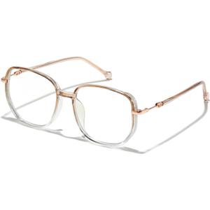JOLLYNOVA Blue Light Blocking Glasses for WomenOversized Lightweight TR90 Fashion Computer Eyeglasses (Gold)
