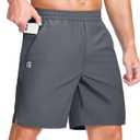 GGJ Men's Lightweight Athletic Shorts with Zipper Pockets 7" Gym Workout Running Quick Dry Tennis Basketball Shorts for Men Grey XXL