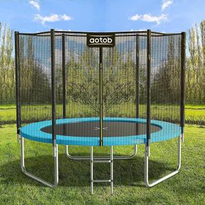 AOTOB 8FT 10FT 12FT 14 FT 15FT Trampoline with Safety Enclosure NetOutdoor Trampoline with Basketball Hoop, Heavy Duty Jumping Mat and Spring Cover Padding for Kids and Adults, Storage Bag and Ladder