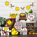 FairySandy 13 Pcs Softball Tiered Tray Decor Birthday Decorations Softball Wooden Table Decor Rustic Sport Game Sign for Fans Theme Supplies