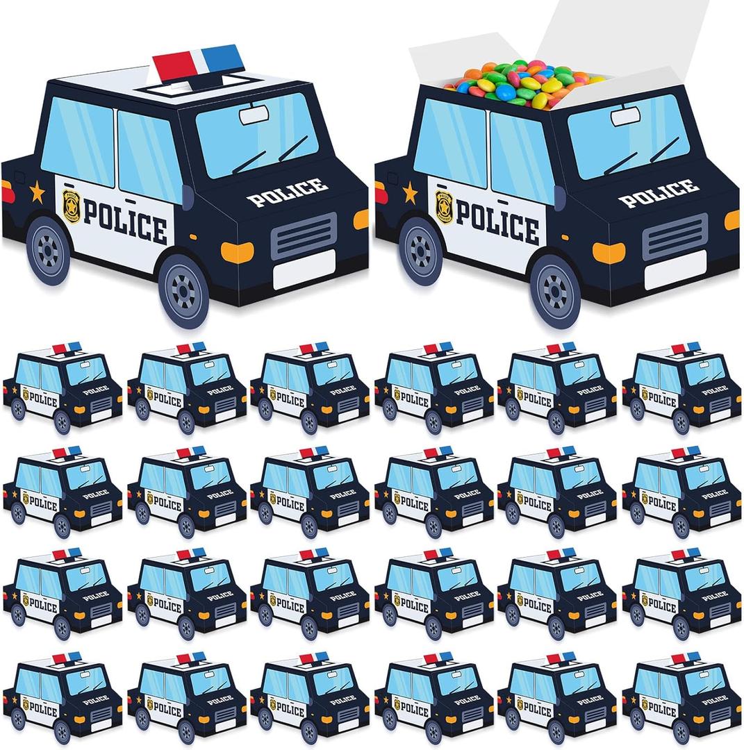 Kosiz 36 Pcs Police Party Decorations Police Themed Party Favors Treat Boxes Cop Themed Paper Snack Container Bulk Badge Patrol Car Gift Box for Officer Birthday Party Supplies