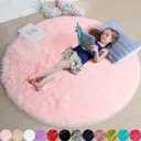 Amdrebio Light Pink Round Rug 4Ft for Girls Bedroom, Fluffy Circle Area Rugs for Kids Room Decor Aesthetic, Cute Shag Fuzzy Carpet for Nursery, Preppy Dorm, Classroom, Playroom, Teen, Baby, Washable