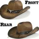 FLUFFY SENSE. Cowboy Hat for Women and Men - Straw Cattleman Crease Western Hats with Upgrade 4 inches Shapeable Wide Brim (Brown)