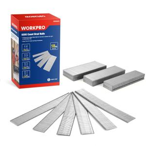 WORKPRO 18 Gauge Brad Nails, 2'', 1-1/ 2'', 1-1/ 4'', 3/ 4'' 6000 Count Universal Brad Nails for Pneumatic, Electric Brad Nailer