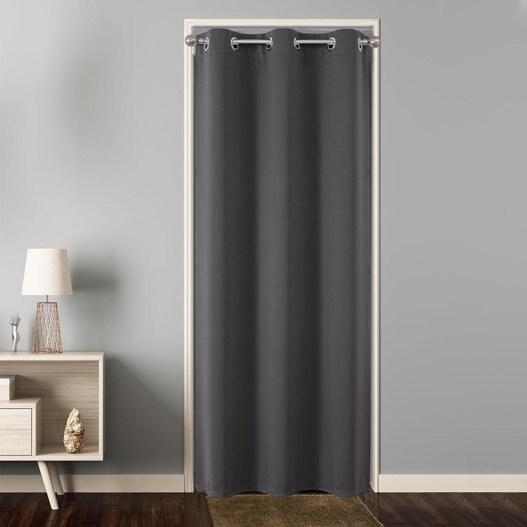 Joydeco Door Curtain for Closet Doors 78 Inches Long 1 Panel, Blackout Doorway Curtain for Open Closet Bedroom, Room Divider for Privacy (Grey, 40Wx78L)