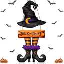 BBTO Halloween Door Sign Witch Wreath Decorations Trick or Treat Wooden Hanging Decorations Halloween Porch Sign for Farmhouse Front Door Hanger Porch Wall Decor