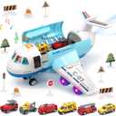 CUTE STONE Toy Airplane with Smoke, Lights & Sounds, Friction Powered Plane Toy with Mini Cars for Kids, Great Christ Gift for Boys and Girls