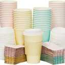 48 Pack 16 oz To Go Coffee Cups with Lids and Sleeves for Baby Shower and Birthday Party Supplies, Home, Restaurant, Cafe, or Store Use (Insulated, Disposable, 4 Pastel Colors)